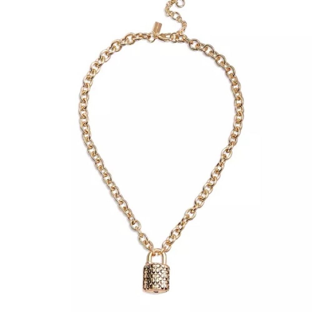COACH Quilted Padlock Necklace Gold EUC! - Picture 2 of 6